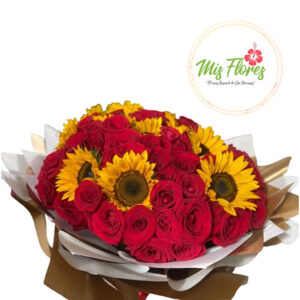 Bouquet de rosas y girasoles grande