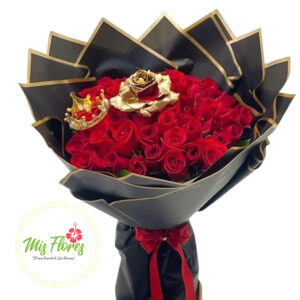 Bouquet de rosas rojas y gold