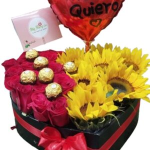 Caja Corazón Rosas y Girasoles