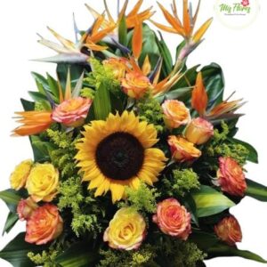 Canasto  De Rosas y Girasol