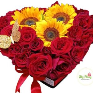 Caja Corazón Rosas y Girasoles