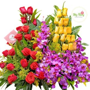 Arreglo Floral en rosas y orquídeas