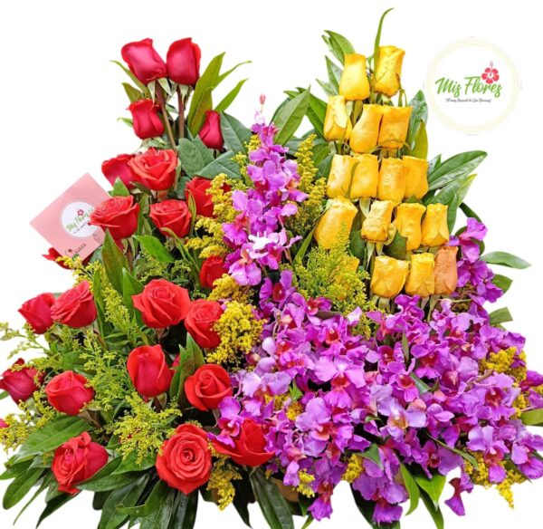 Arreglo Floral en rosas y orquídeas
