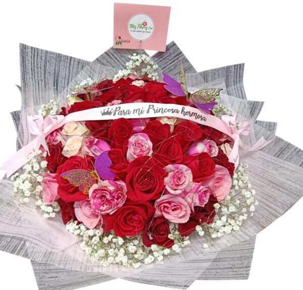 Bouquet De Rosas Rojas y Rosadas