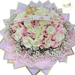 Bouquet Con rosas Rosadas y Blancas