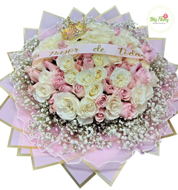Bouquet Con rosas Rosadas y Blancas
