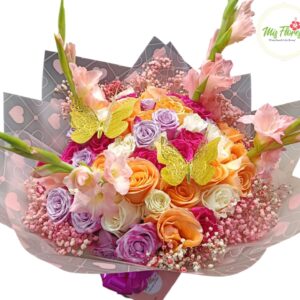 Bouquet Con  Rosas y Gladiolos