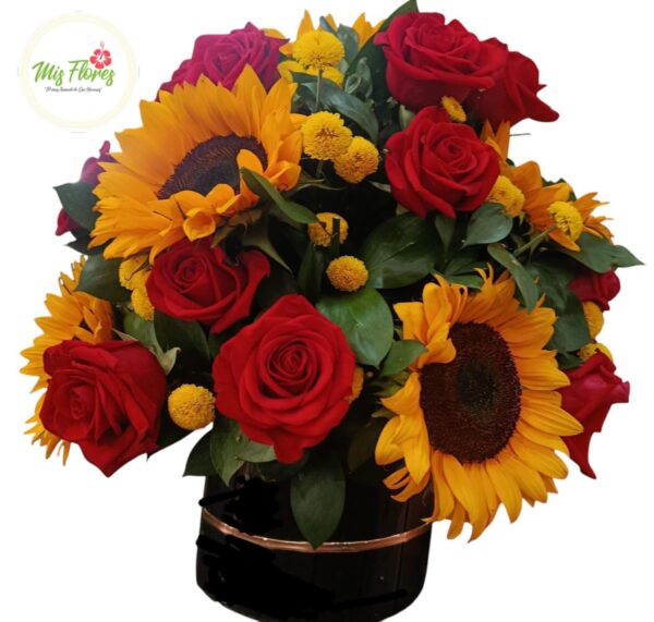 Cilindro Con Rosas y Girasoles