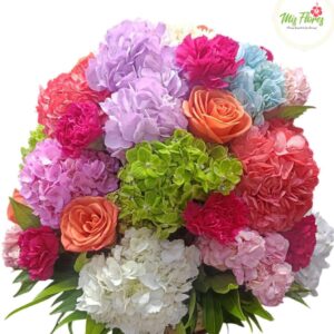 Canasto Con Hortensias Y Rosas