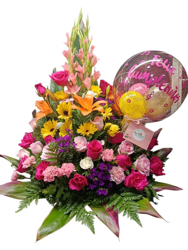 Arreglo Floral Con Rosas y Gerberas