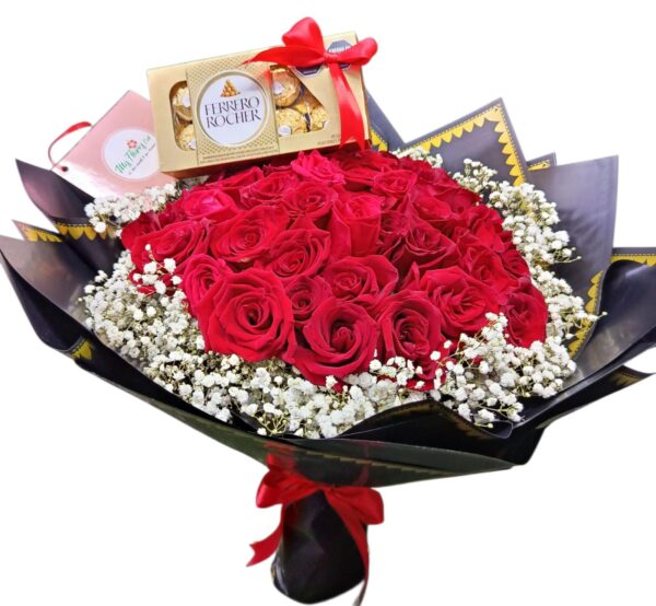 Bouquet Con Rosas Rojas Y Chocolates
