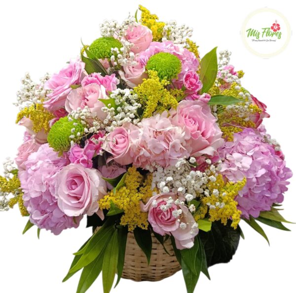Canasta De Rosas Y Hortensias