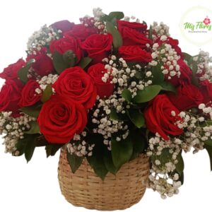 Hermoso Canasto De Rosas Rojas