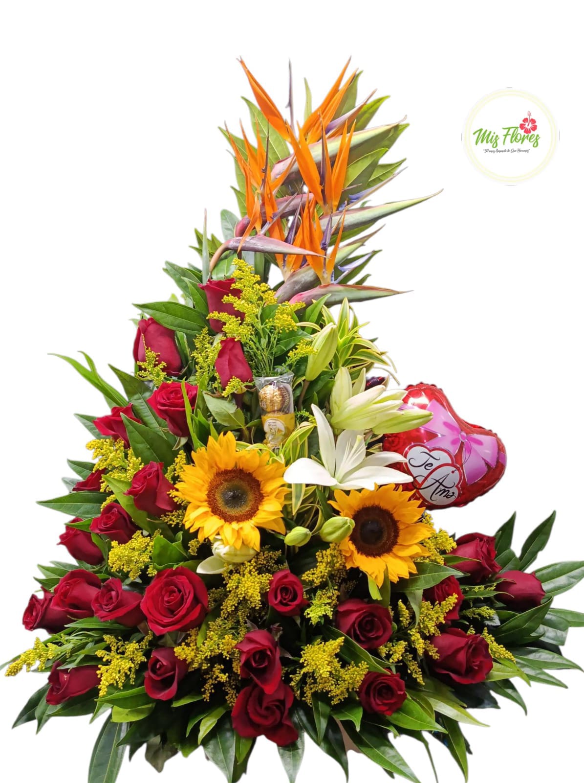 Arreglo Floral Con Rosas y Girasoles