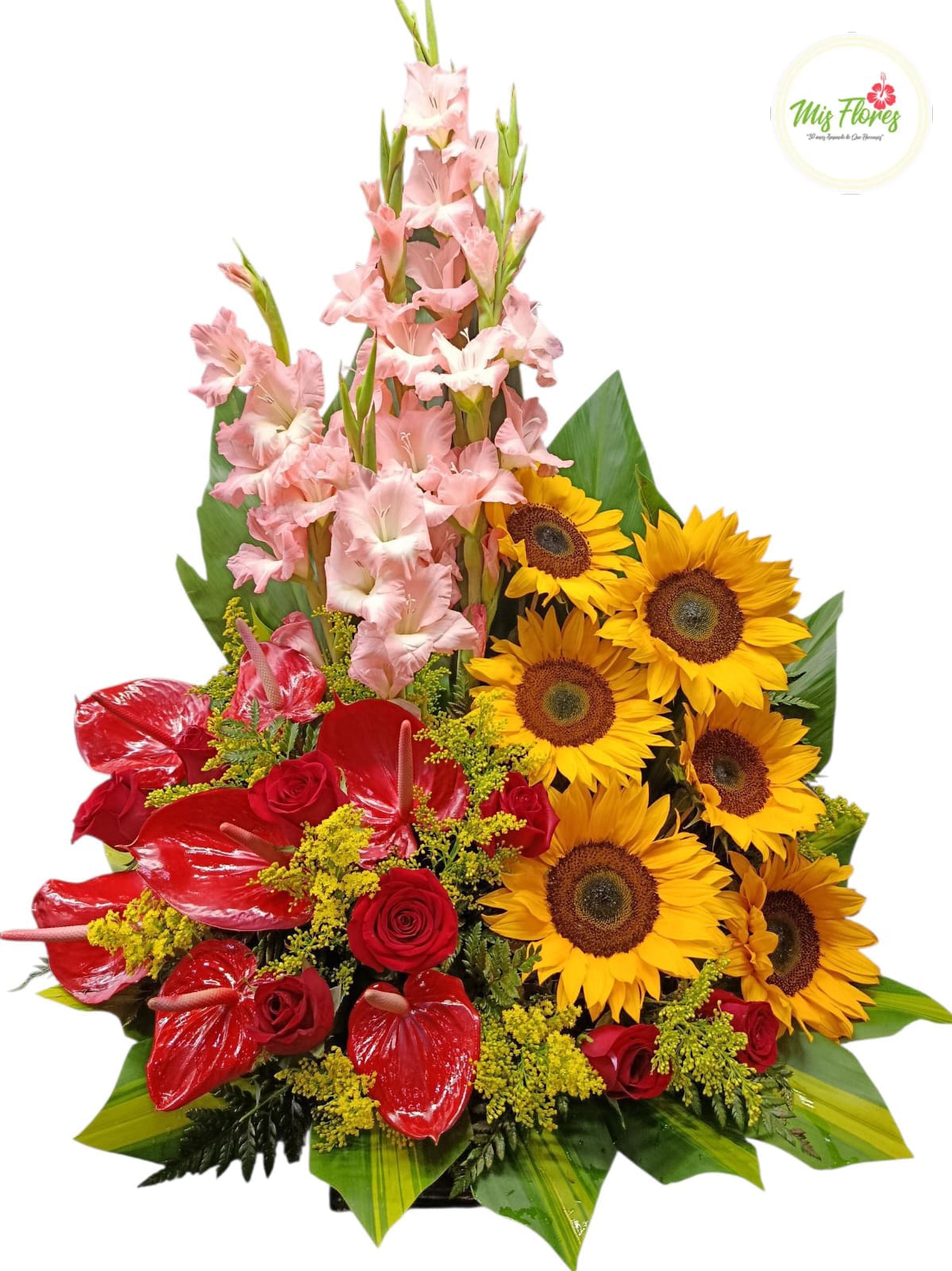 Arreglo Floral Con Girasoles y Anturios