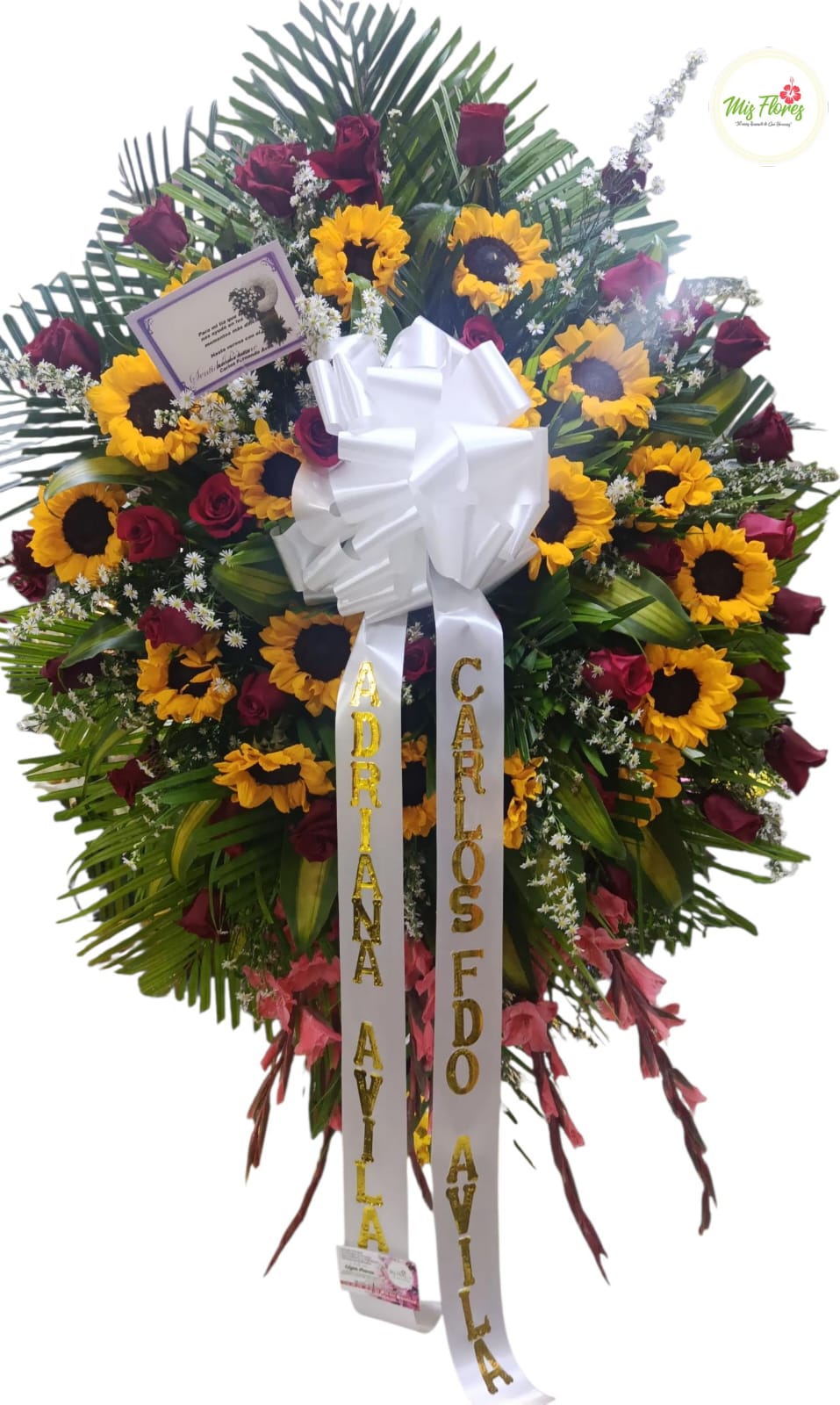 Corona Fúnebre Con Rosas Y Girasoles