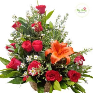 Canasta Floral Con Rosas Y Lirios