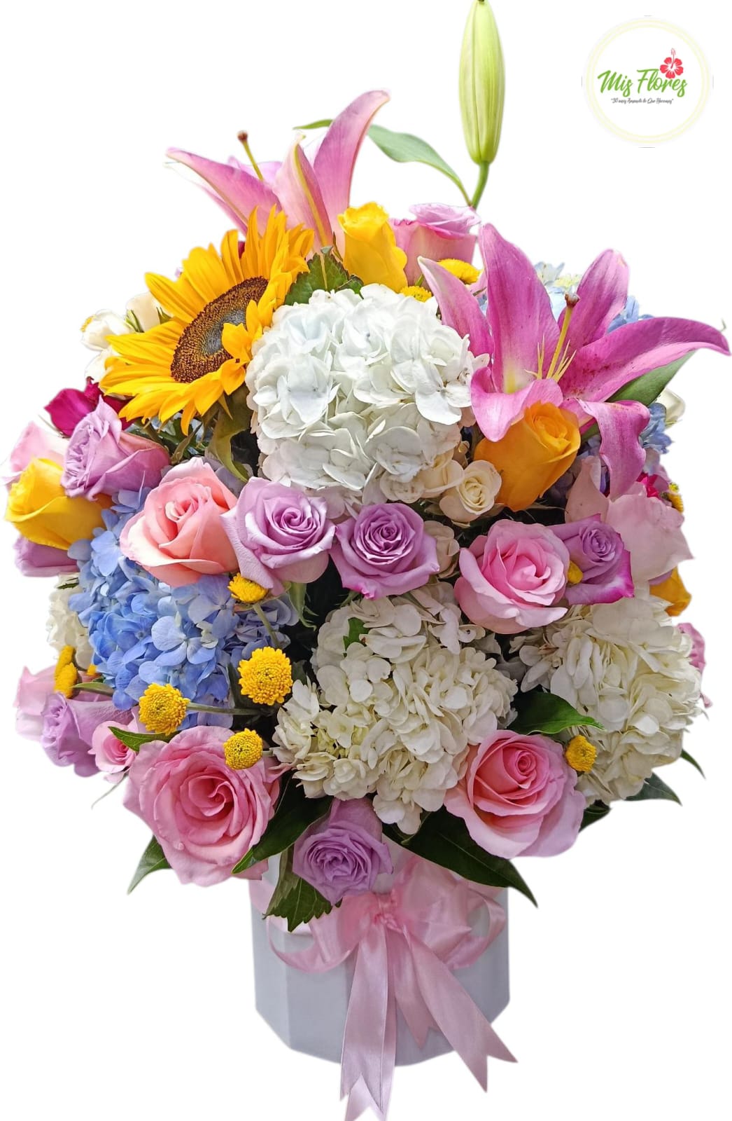 Arreglo Floral Con Hortensias Y Rosas