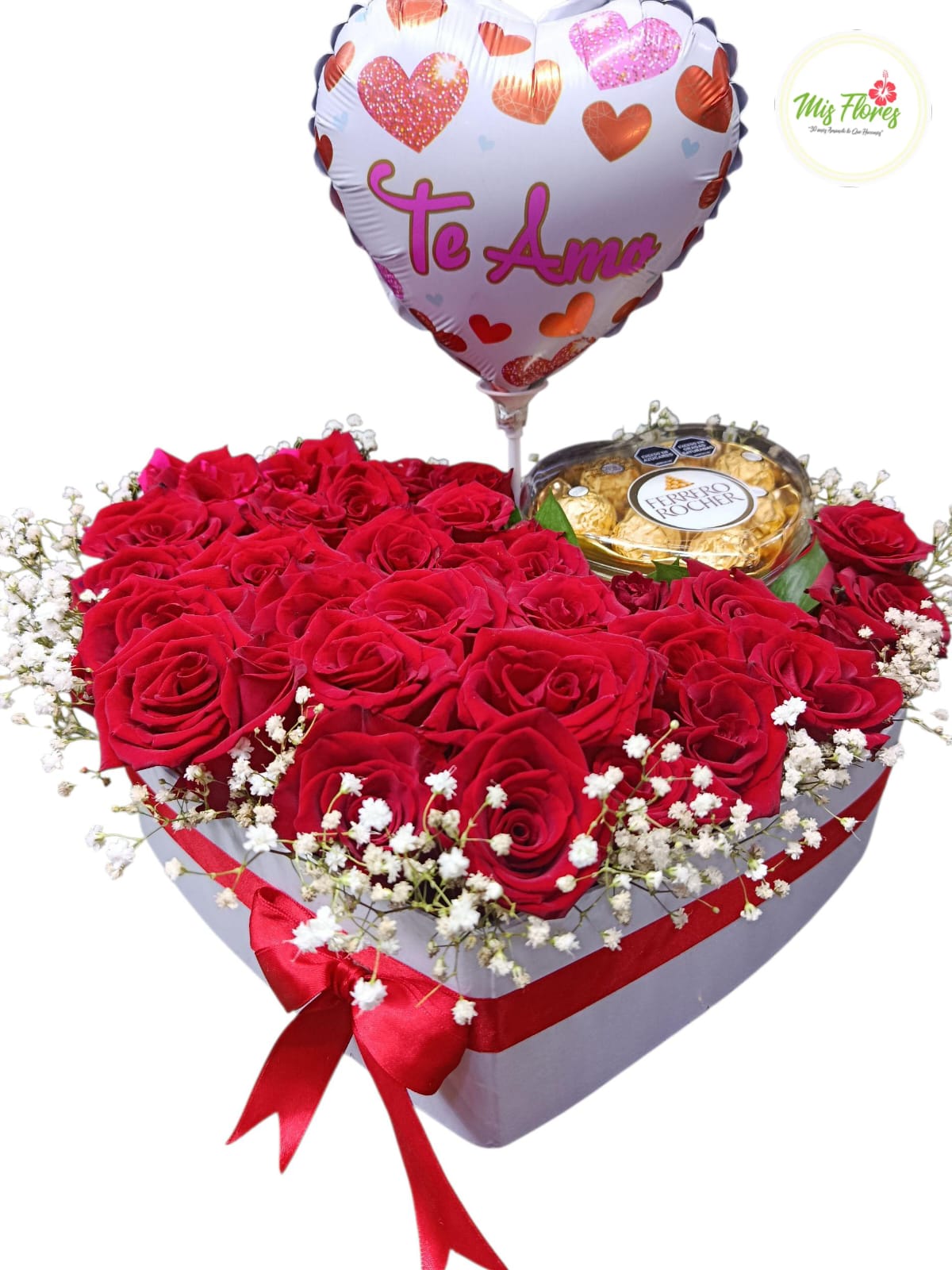 Caja Corazón Con Rosas Y Chocolates Ferrero