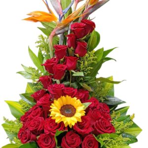 Arreglo floral Con Girasol Y Rosas