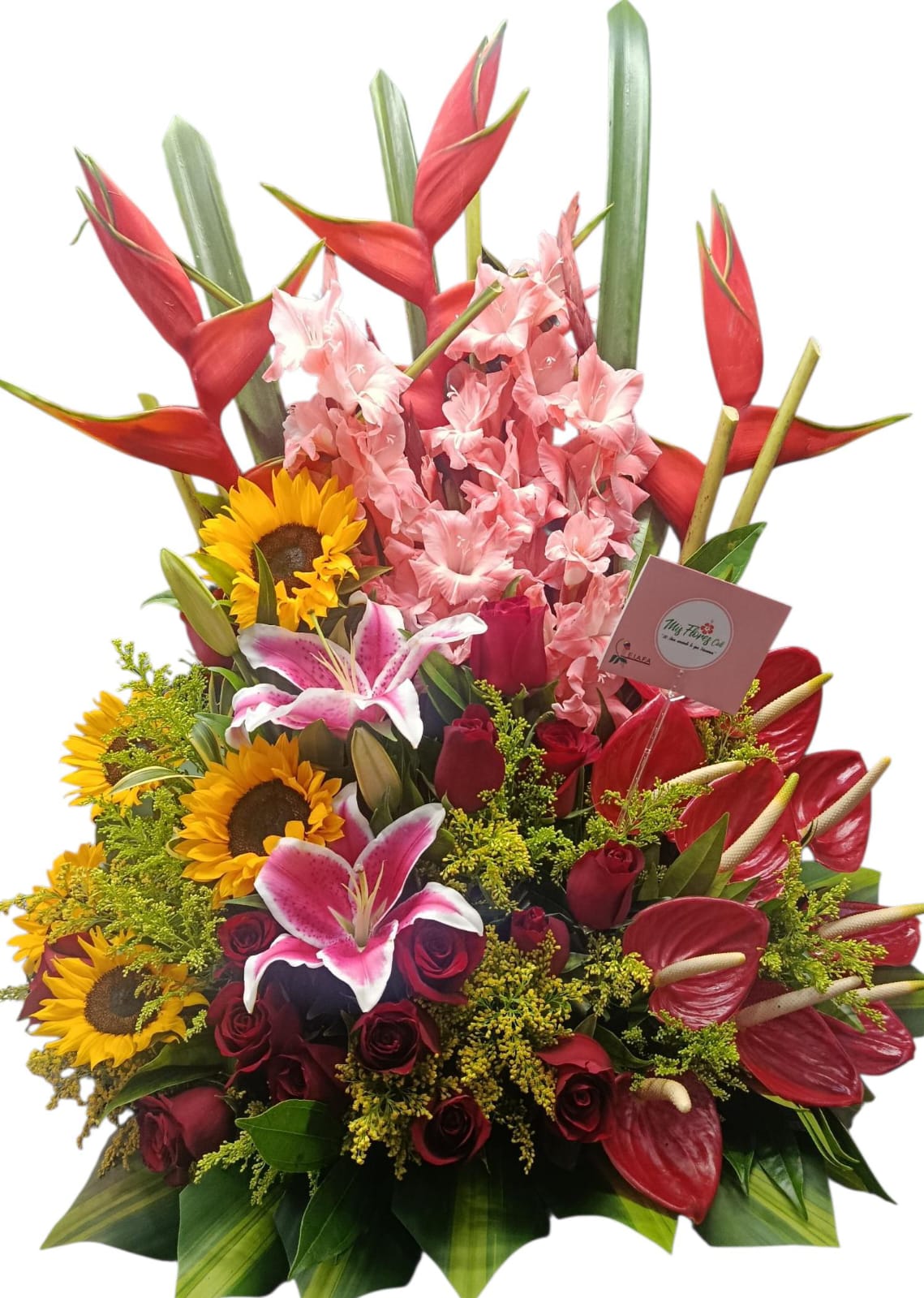 Arreglo Floral Con Rosas, Lirios Y Girasoles