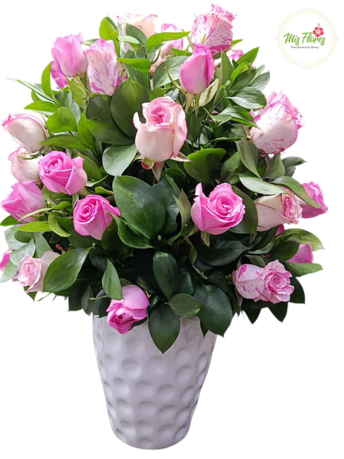 Jarrón Con Rosas Rosadas