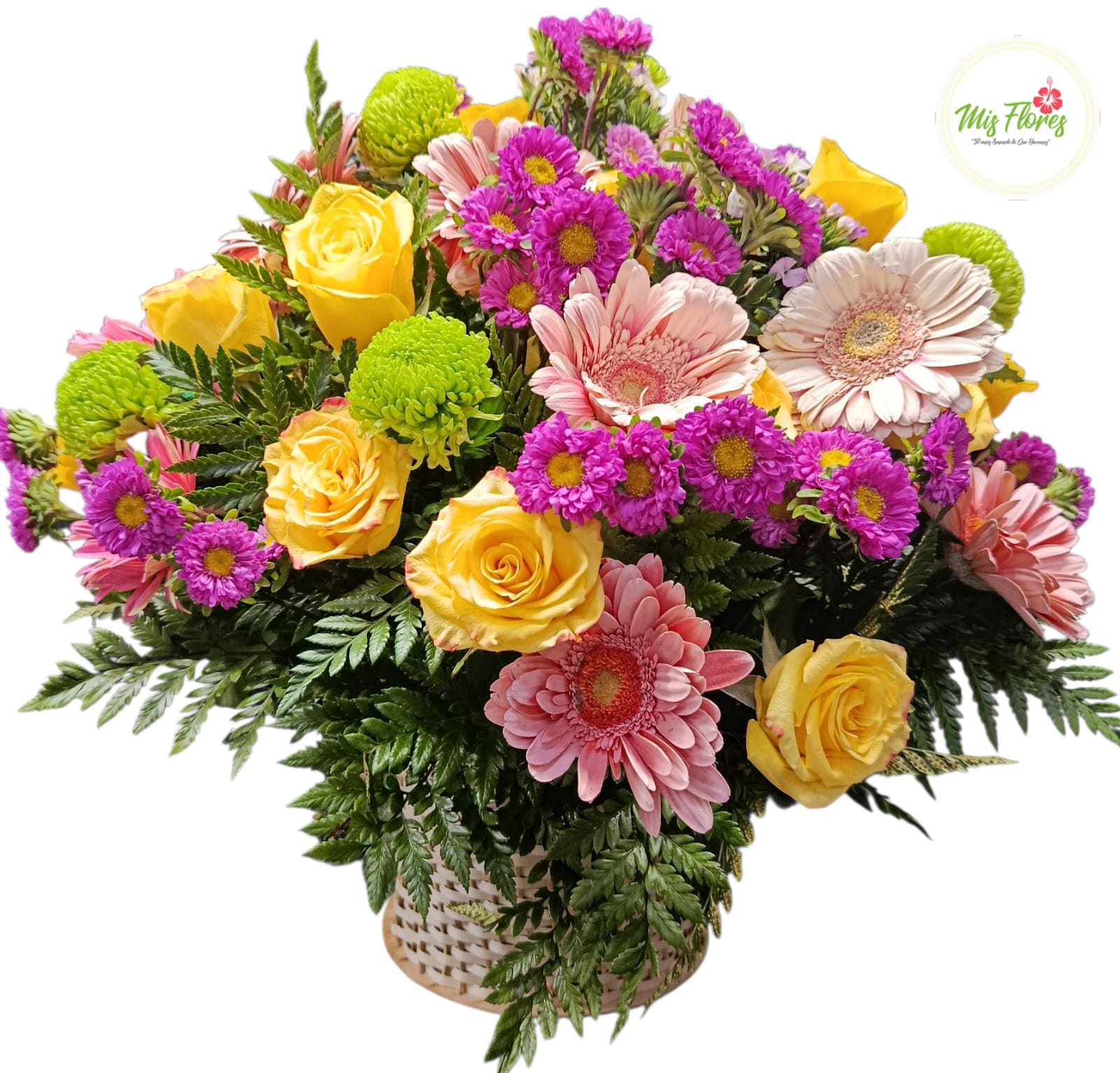 Canasta Con Rosas Y Gerberas