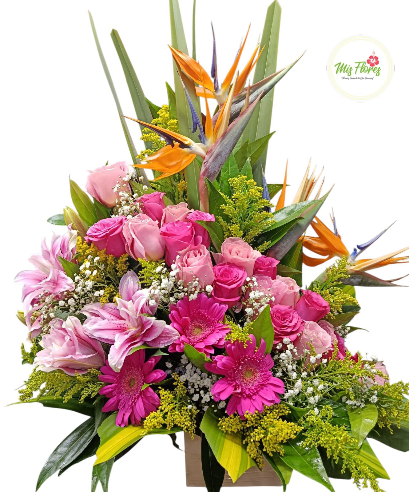 Arreglo Floral Con Rosas Y Gerberas.