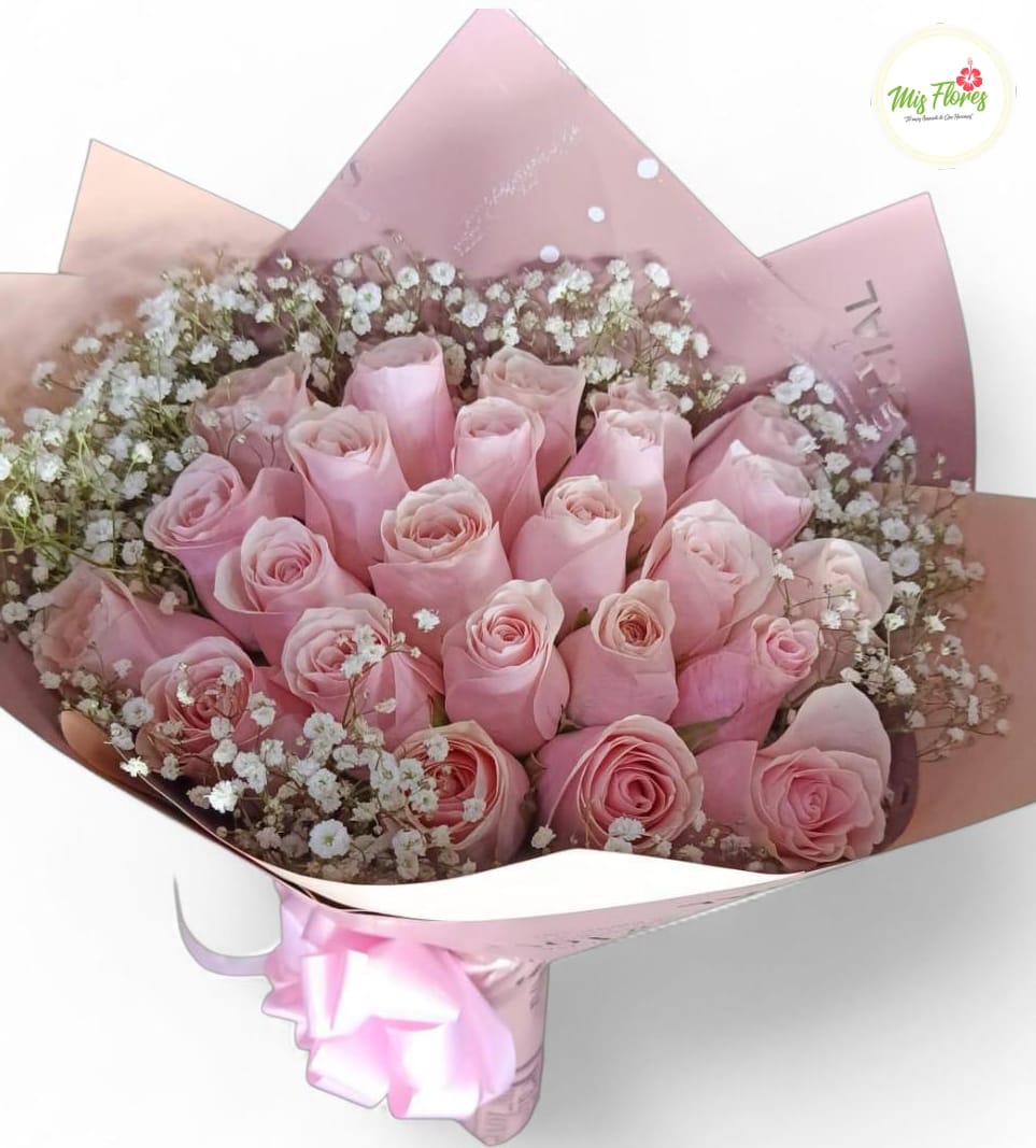 Bouquet Con Rosas Rosadas