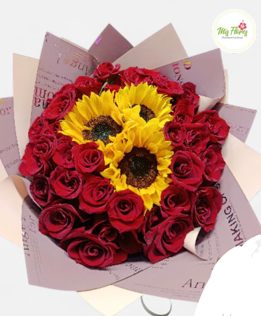 Bouquet Girasoles Y Rosas