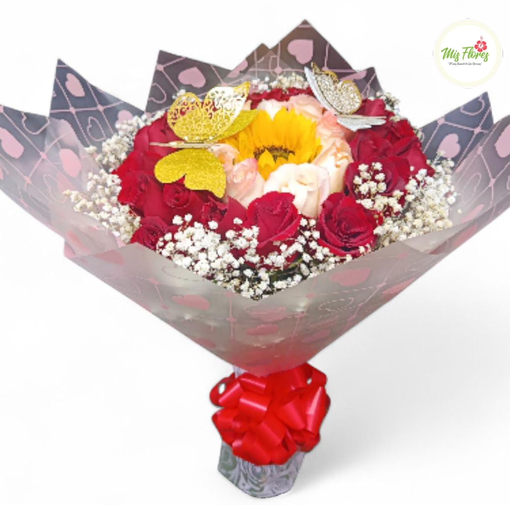 Bouquet Con Rosas Y Girasoles