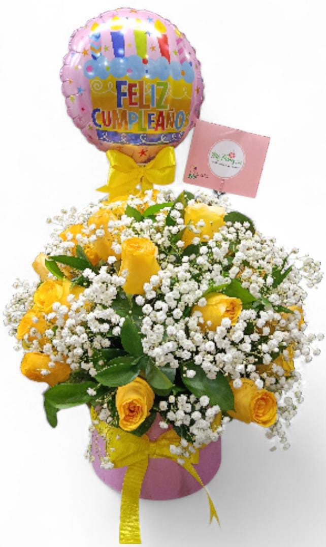 Cilindro Con Rosas Amarillas