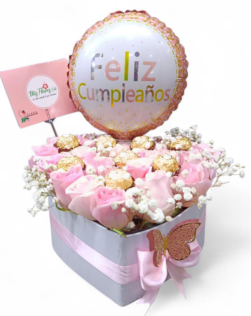 Caja Corazón Con Rosas Rosadas