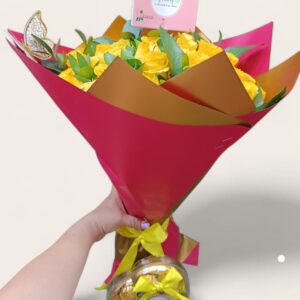 Bouquet Con Rosas Amarillas y Chocolates Ferrero