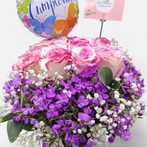 Arreglo Floral Con Rosas Rosadas
