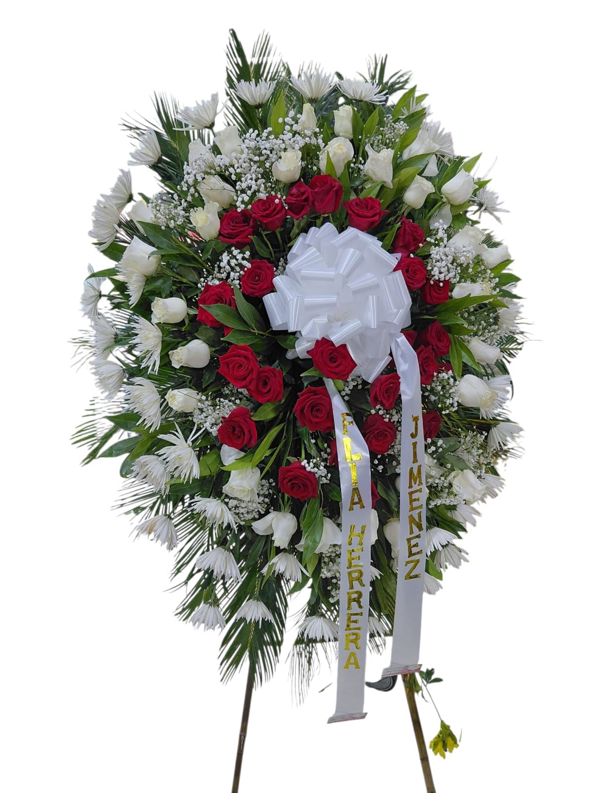 corona funebre con rosa roja y crisantemos ref 2064