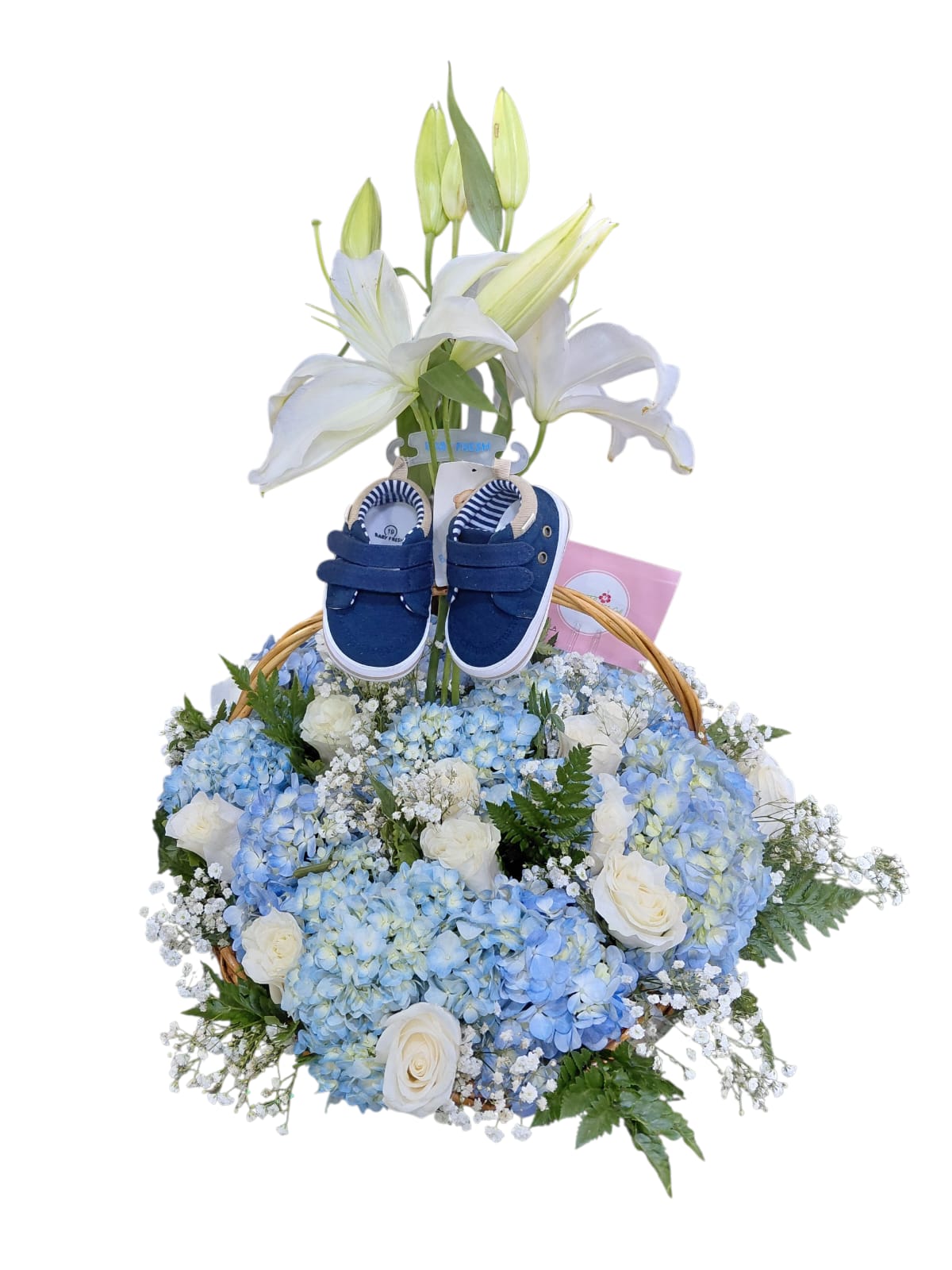 canasta de bienvenida en hortensias ref2063