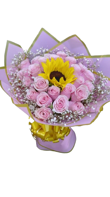 bouquet de rosas y girasol ref2074